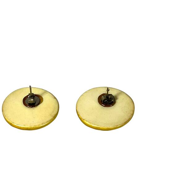 Gold Painted Earrings, Vintage Round 1 1/4" inches Deep Ridges Plastic Pierced - Picture 4 of 6